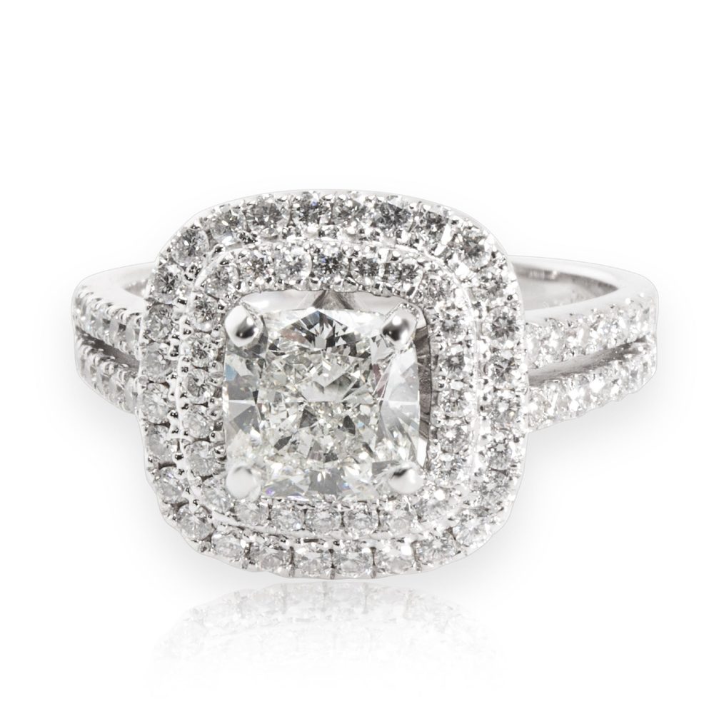 Scott K Cushion Diamond Halo Engagement Ring in 18K White Gold 2.25 CTW